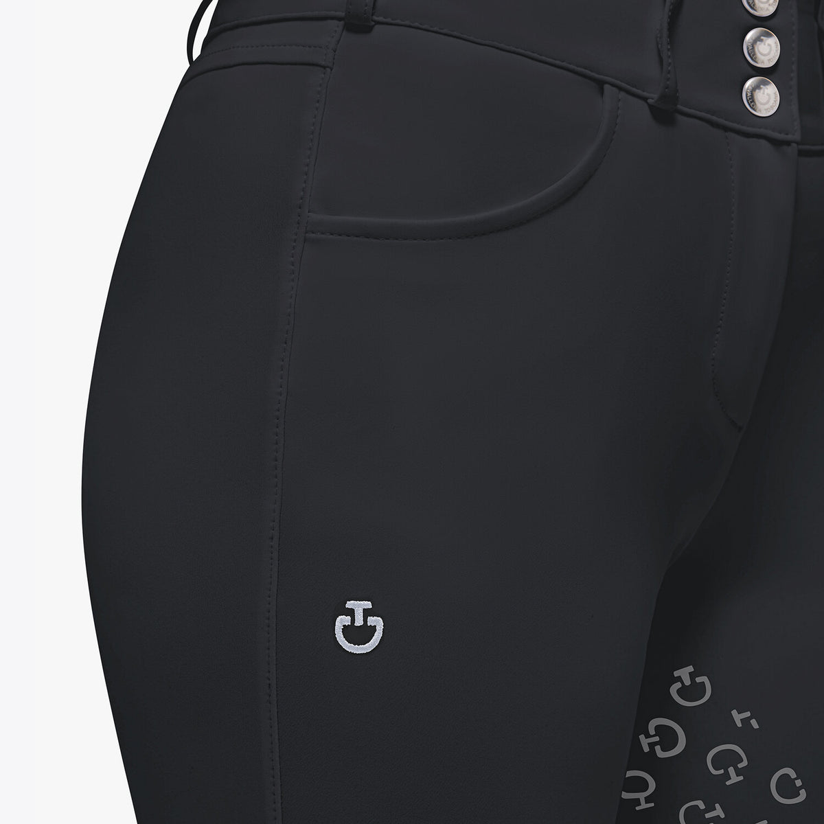 Cavalleria Toscana Women's High Waist Full Grip Breeches - Black, close-up | Malvern Saddlery
