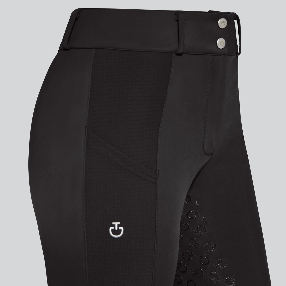 Cavalleria Toscana Women's Perforated Insert Full Grip Breeches - Black, waist close-up | Malvern Saddlery