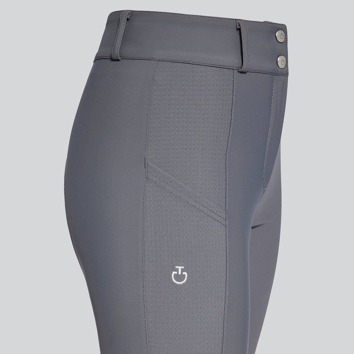 Cavalleria Toscana Women's Perforated Insert Knee Grip Breeches - Grey, perforated insert close-up | Malvern Saddlery
