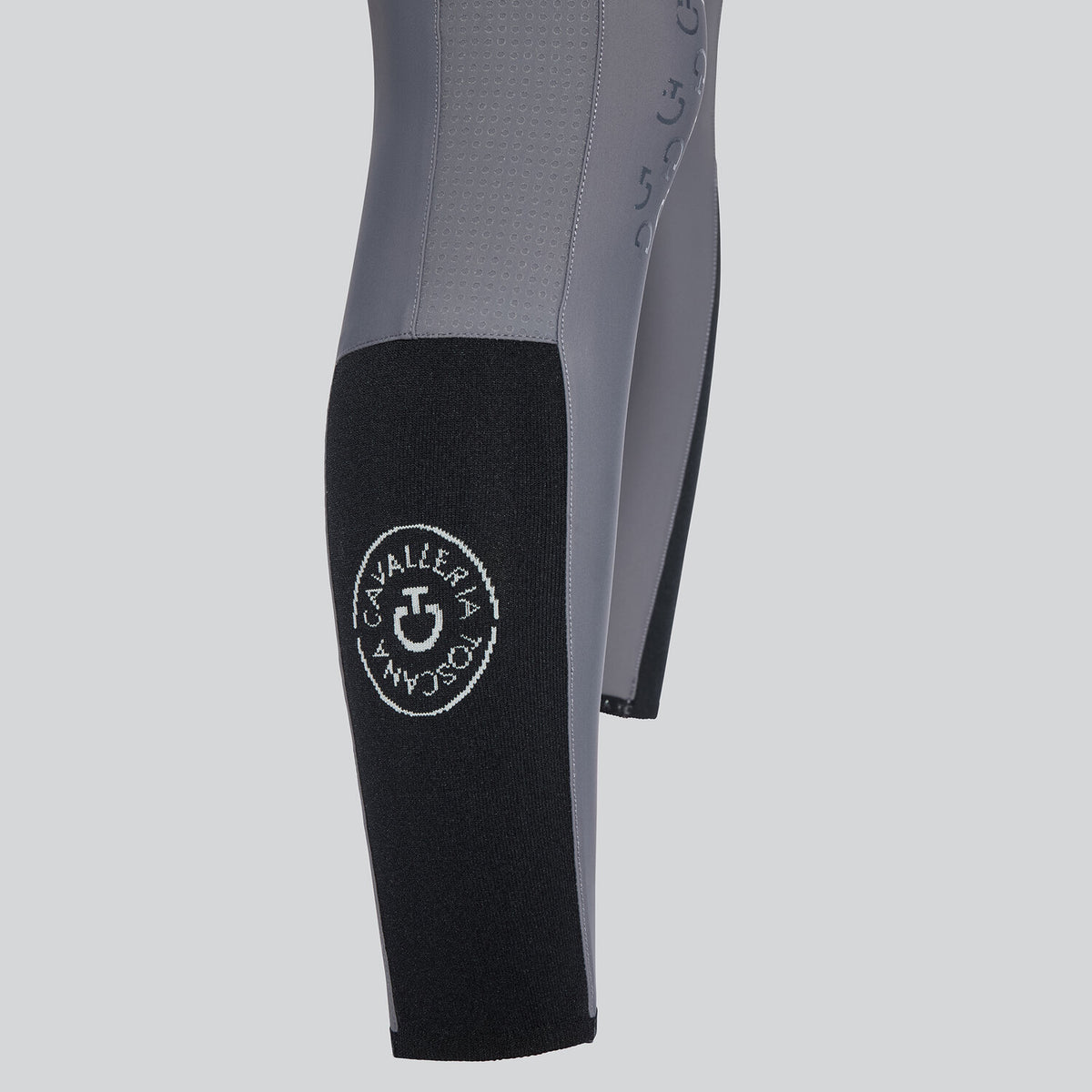 Cavalleria Toscana Women's Perforated Insert Knee Grip Breeches - Grey, knee grip close-up | Malvern Saddlery