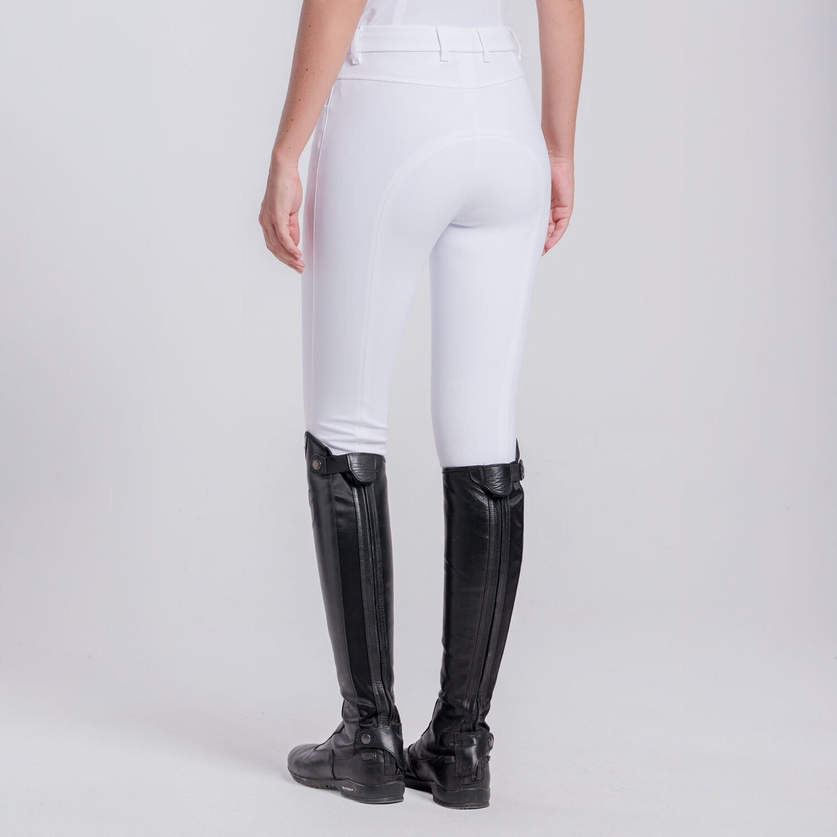 Cavalleria Toscana Women's New Grip Knee Grip Breeches - White, back view on model | Malvern Saddlery