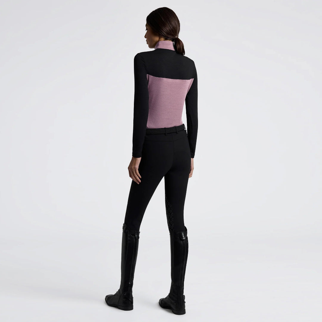 Cavalleria Toscana Women's Tech Wool Half Zip Polo - Black/Grape Shake Purple; back view | Malvern Saddlery