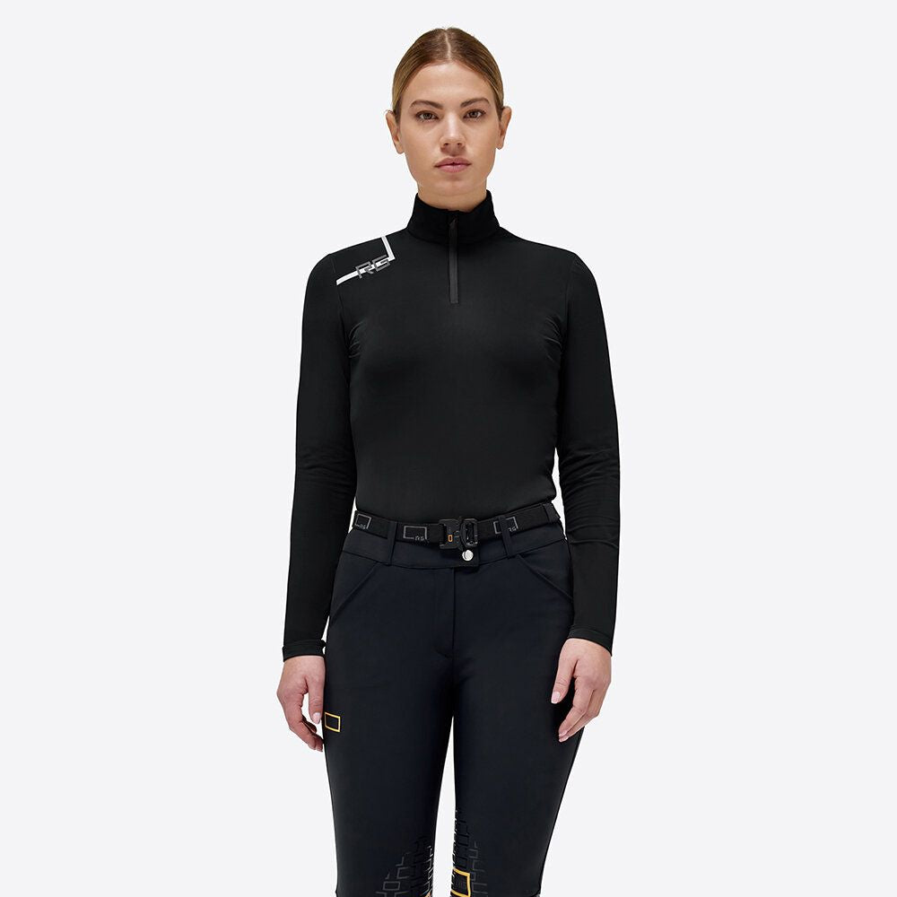 RG Ladies' Long Sleeve Half Zip Polo Shirt, black. | Malvern Saddlery