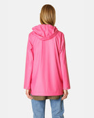 Ilse Jacobsen Spring-Summer Raincoat - Magenta, shown on model, back view | Women's Outerwear | Malvern Saddlery