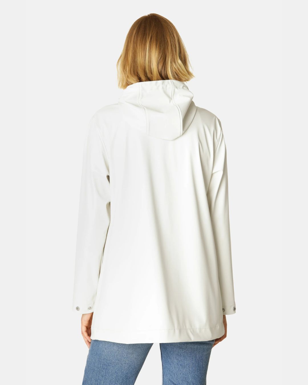 Ilse Jacobsen Spring-Summer Raincoat - Milk White, shown on model, back view | Women's Outerwear | Malvern Saddlery