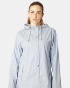 Ilse Jacobsen Spring-Summer Raincoat - Ice Blue, shown on model | Women's Outerwear | Malvern Saddlery