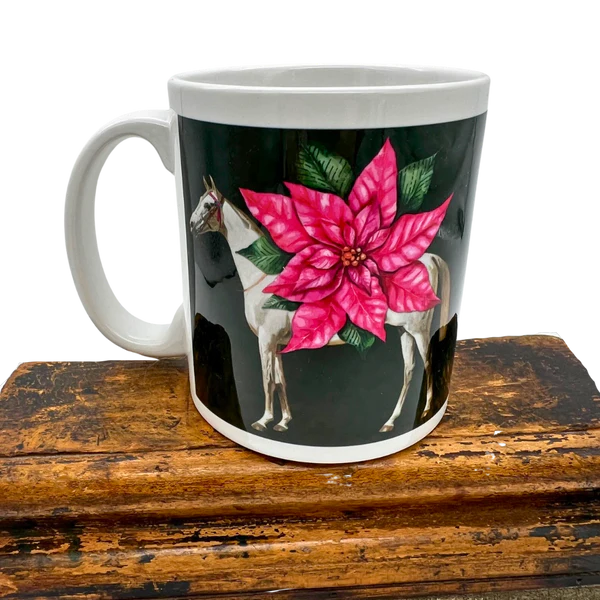 Rebecca Ray Pink Poinsetta Flower and Horse Mug | Malvern Saddlery