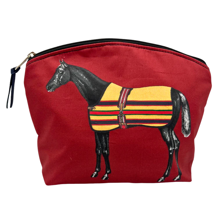 Rebecca Ray Red Lilly Oversized Cosmetic Bag | Vintage Horse Print | Malvern Saddlery