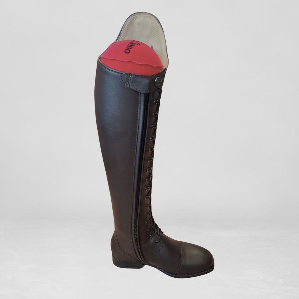 Sergio Grasso Arena Lace Up Riding Boot - Coffee Brown, nappa calfskin, shown with boot shaper | Malvern Saddlery
