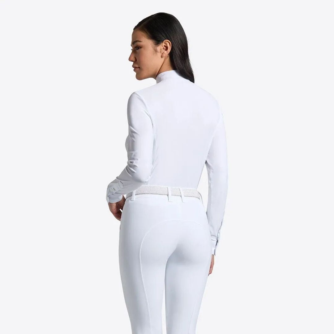 Rider's Gene Ladies Competition Shirt - White, back view | Malvern Saddlery