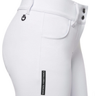 Cavalleria Toscana Women's Logo Jumping Breeches - White; close up side waist area | Malvern Saddlery