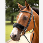 LeMieux Simuwool Bridle Noseband Cover - Black- shown on horse with bridle | Malvern Saddlery