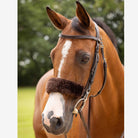 LeMieux Simuwool Bridle Noseband Cover - Brown - shown on horse with bridle | Malvern Saddlery