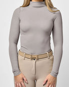 TKEQ CHLOE High Collar Technical Top - Silver Gray, shown on woman torso view | Malvern Saddlery