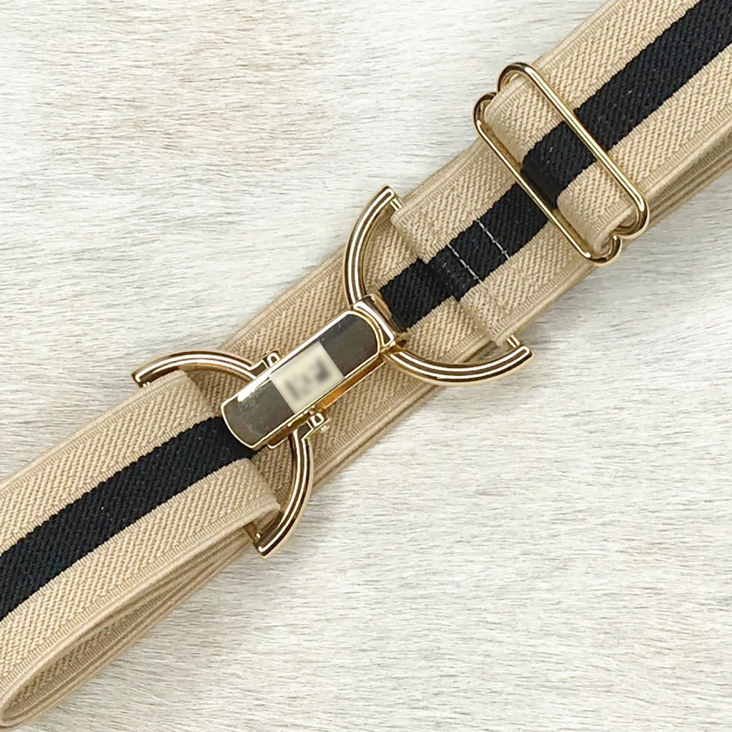 Elastic Stripe Belt - 1.5" Tan, Black | Malvern Saddlery