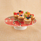 Equestrian Cake Stand - vintage horse print on red marbled background Melamine, shown with 6 cupcakes | Malvern Saddlery