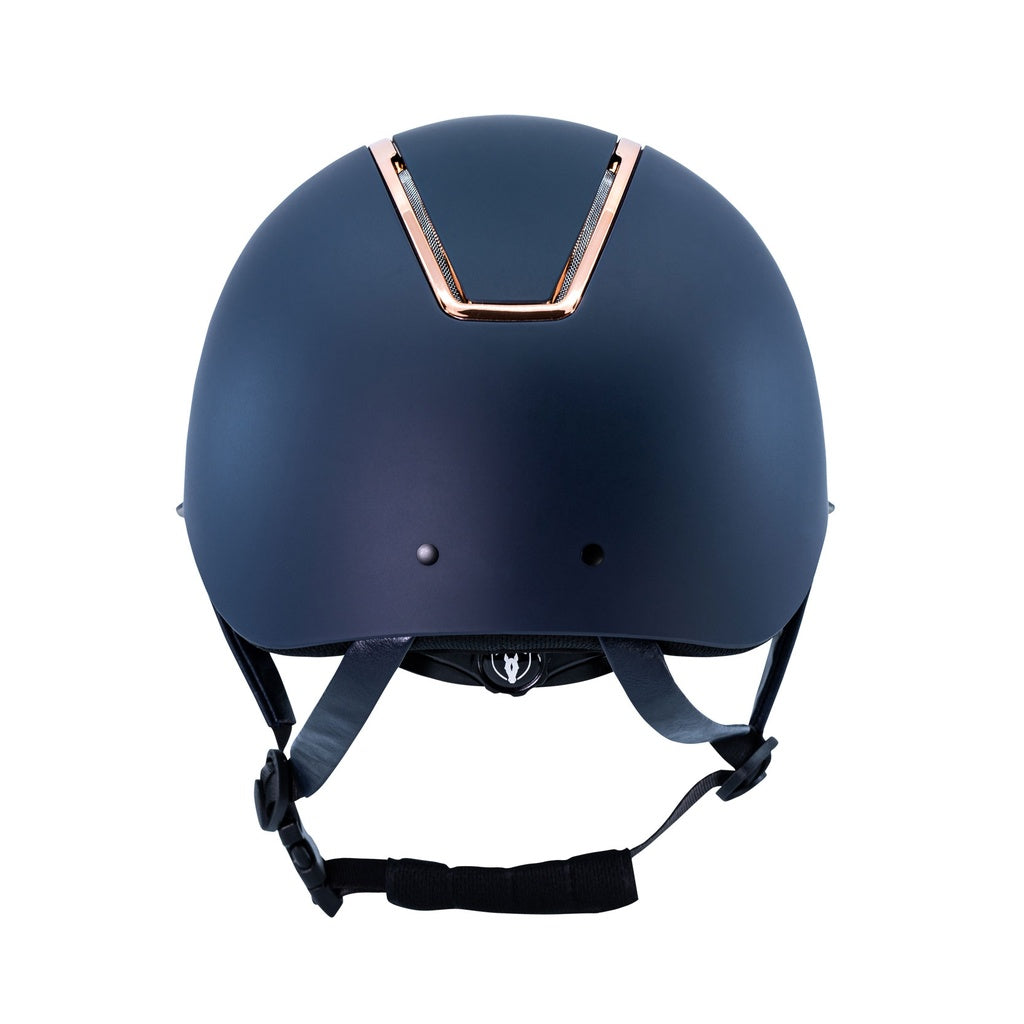 Tipperary Windsor MIPS® Equestrian Riding Helmet, navy with rose gold, back view | Malvern Saddlery