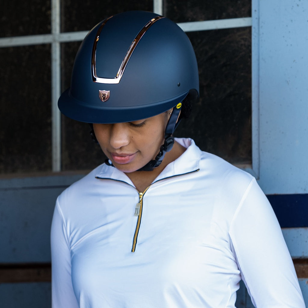 Tipperary Windsor MIPS® Equestrian Riding Helmet, navy with rose gold | Malvern Saddlery