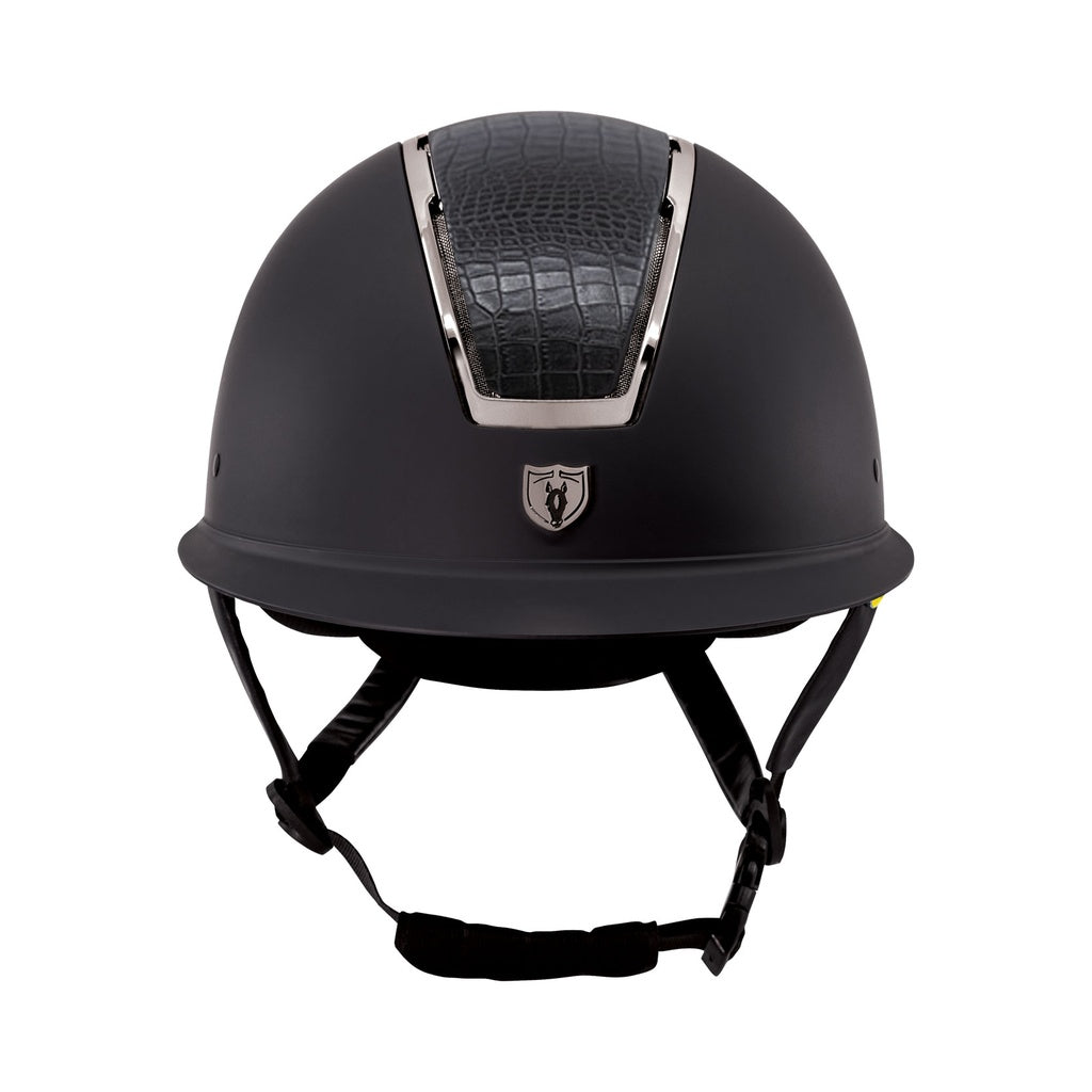 Tipperary Windsor MIPS® Equestrian Riding Helmet, black with croco top, front view | Malvern Saddlery