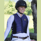 Tipperary Eventer Pro Safety Vest - Navy, on model | Malvern Saddlery