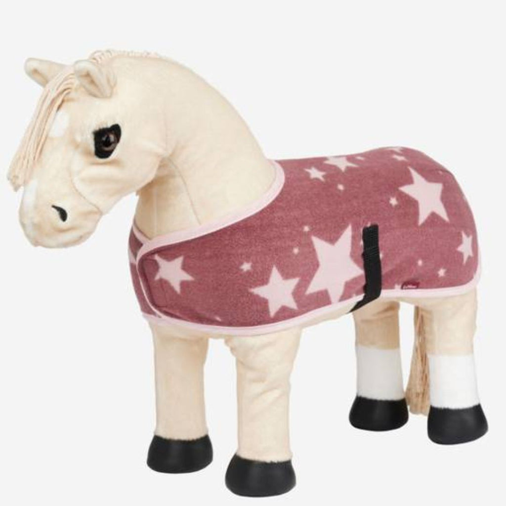 LeMieux Toy Pony Fleece Travel Blanket Orchid with stars, shown on Popcorn | Malvern Saddlery