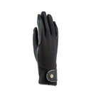 Black Aubrion Aero FlexFit riding glove featuring open-knit breathable mesh back and adjustable wrist strap.
