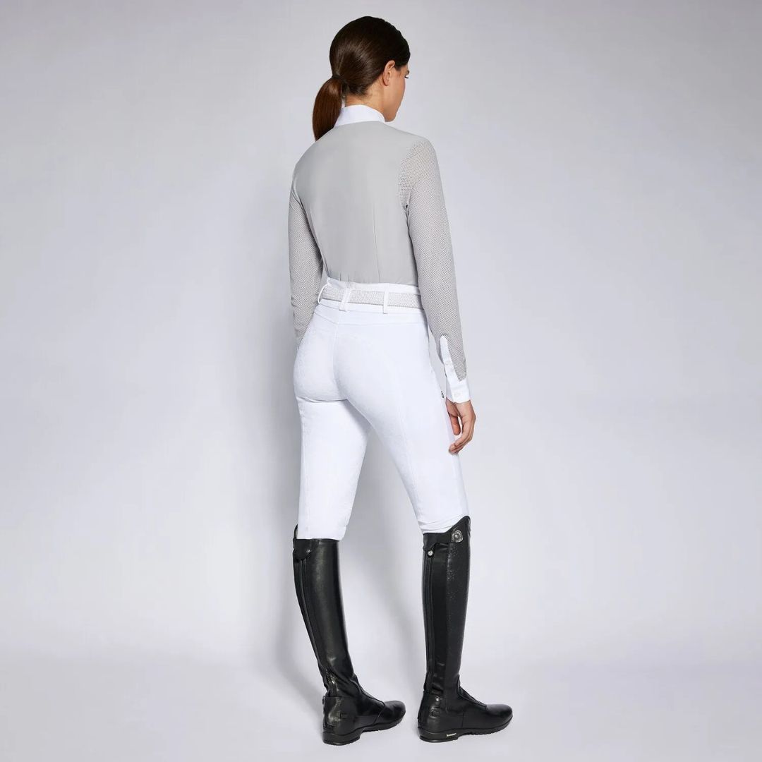 Cavalleria Toscana Ladies Perforated Competition Shirt - Gray, back view | Equestrian Show Shirts | Malvern Saddlery