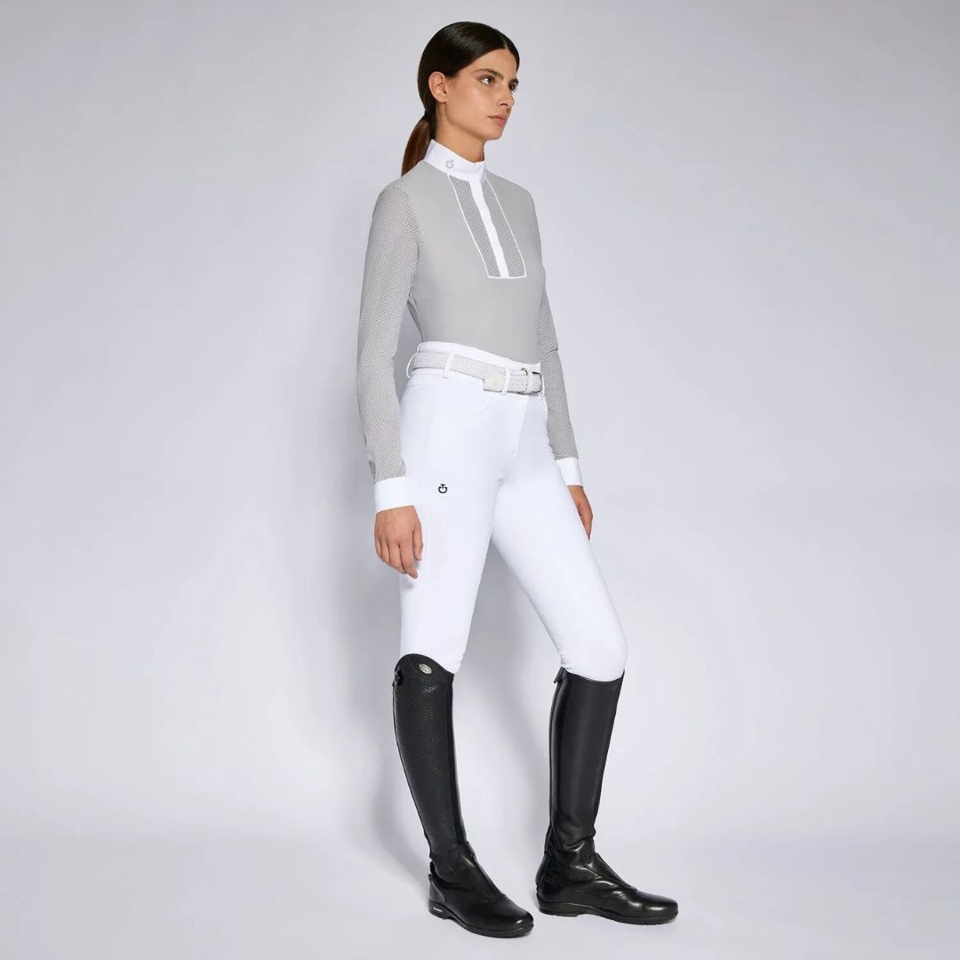 Cavalleria Toscana Ladies Perforated Competition Shirt - Gray | Equestrian Show Shirts | Malvern Saddlery