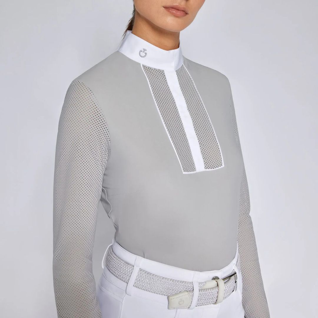 Cavalleria Toscana Ladies Perforated Competition Shirt - Gray | Equestrian Show Shirts | Malvern Saddlery
