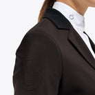 Cavalleria Toscana Women's American Hunter Show Coat - Espresso, shoulder logo close-up | Malvern Saddlery