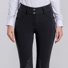 Cavalleria Toscana Women's American Winter Knee Grip Breeches - Black, high waist close-up | Malvern Saddlery