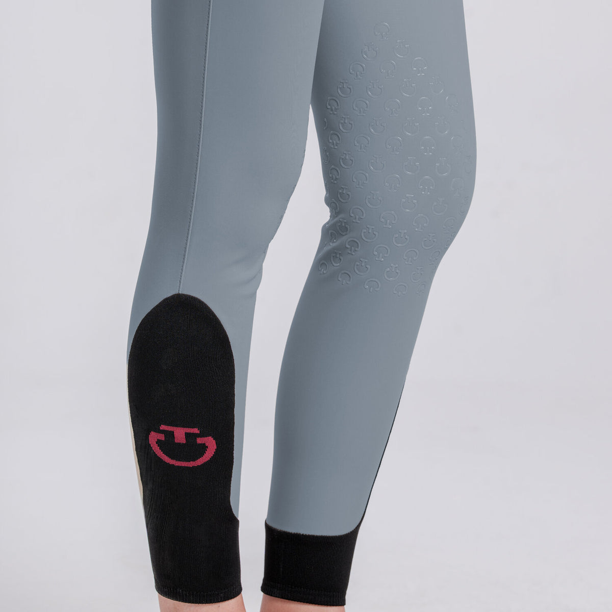Cavalleria Toscana Women's American Knee Grip Breeches - Windward Blue, sock cuff close-up | Malvern Saddlery