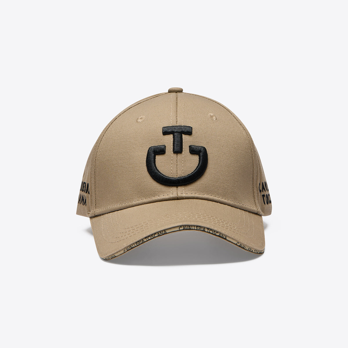 Cavalleria Toscana Embroidered Logo Cotton Baseball Cap - Aluminum/Black, front view | Malvern Saddlery