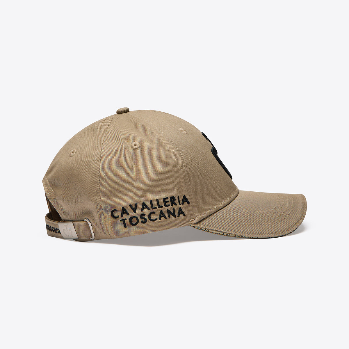 Cavalleria Toscana Embroidered Logo Cotton Baseball Cap - Aluminum/Black, side view | Malvern Saddlery