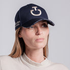 Cavalleria Toscana Embroidered Logo Cotton Baseball Cap - Navy/Rainy Day, worn on model | Malvern Saddlery