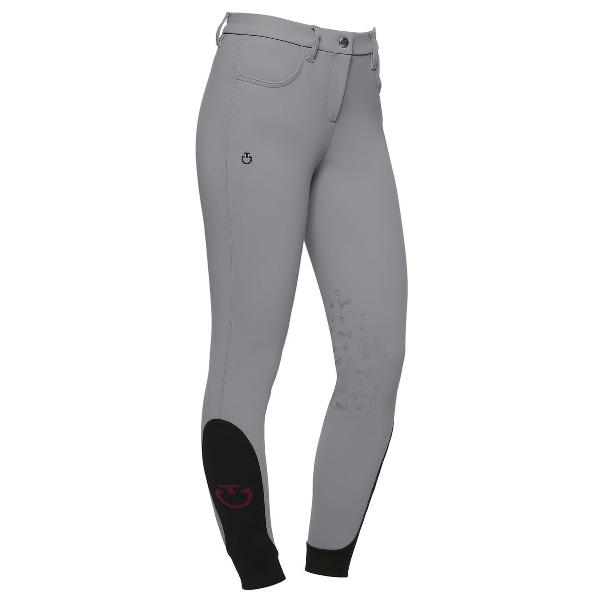 Cavalleria Toscana Girls' Horse and Helmet Knee Grip Breeches - Grey, front view | Malvern Saddlery