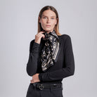Cavalleria Toscana Horse Print Silk Scarf - Black/Rainy Day, worn | Malvern Saddlery