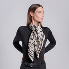 Cavalleria Toscana Horse Print Silk Scarf - Rainy Day/Black, worn | Malvern Saddlery
