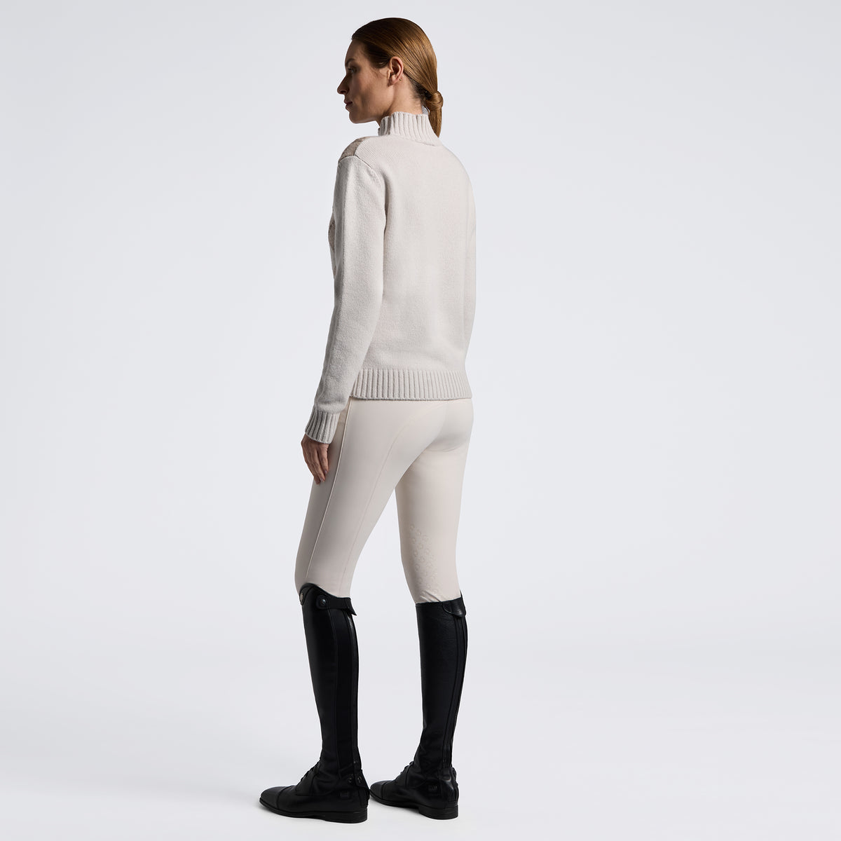 Cavalleria Toscana Women's Argyle Turtleneck Sweater - Rainy Day, back view | Malvern Saddlery