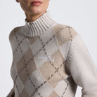 Cavalleria Toscana Women's Argyle Turtleneck Sweater - Rainy Day, front close-up | Malvern Saddlery