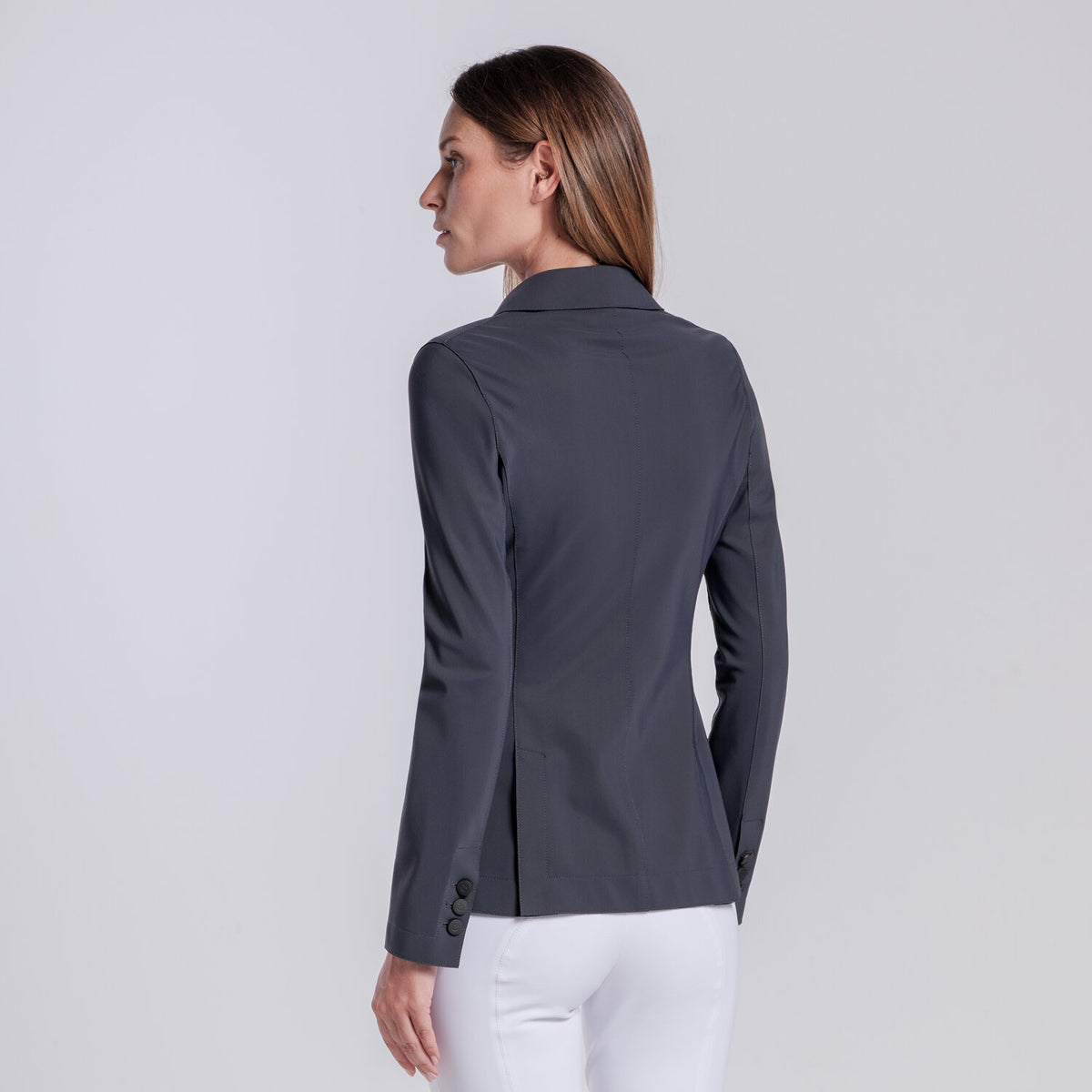 Cavalleria Toscana Women's Raw-Cut Competition Jacket - Charcoal, back view | Malvern Saddlery