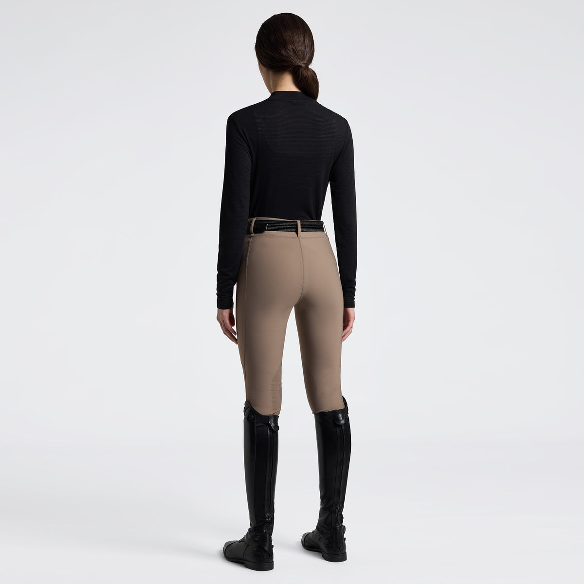 Cavalleria Toscana Women's Technical Wool Long Sleeve Top - Black, back view | Malvern Saddlery
