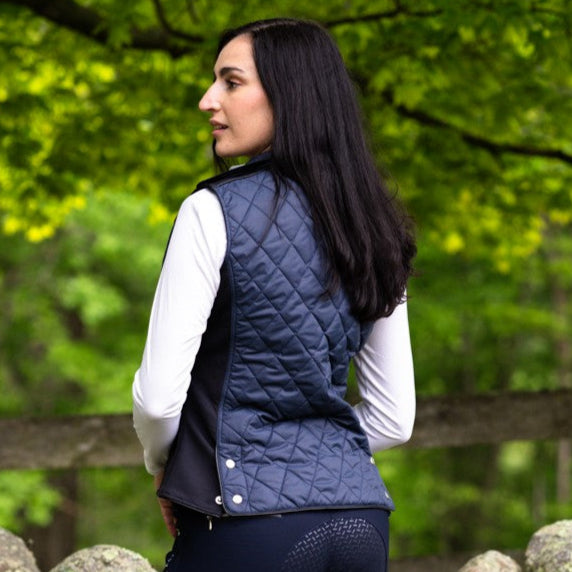 KL Select Taylor Quilted Vest - Navy w/Black, back view | Malvern Saddlery