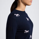Cavalleria Toscana Girls’ Cashmere Blend Crew Neck Sweater; Navy; detail | Malvern Saddlery