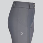 Cavalleria Toscana Perforated Knee Grip Jumping Breeches - Gray; side insert and waist detail | Malvern Saddlery