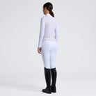Cavalleria Toscana Girls’ Long Sleeve Jacquard Jersey Competition Shirt - White; back view, full body on model | Young Rider Show Shirts | Malvern Saddlery