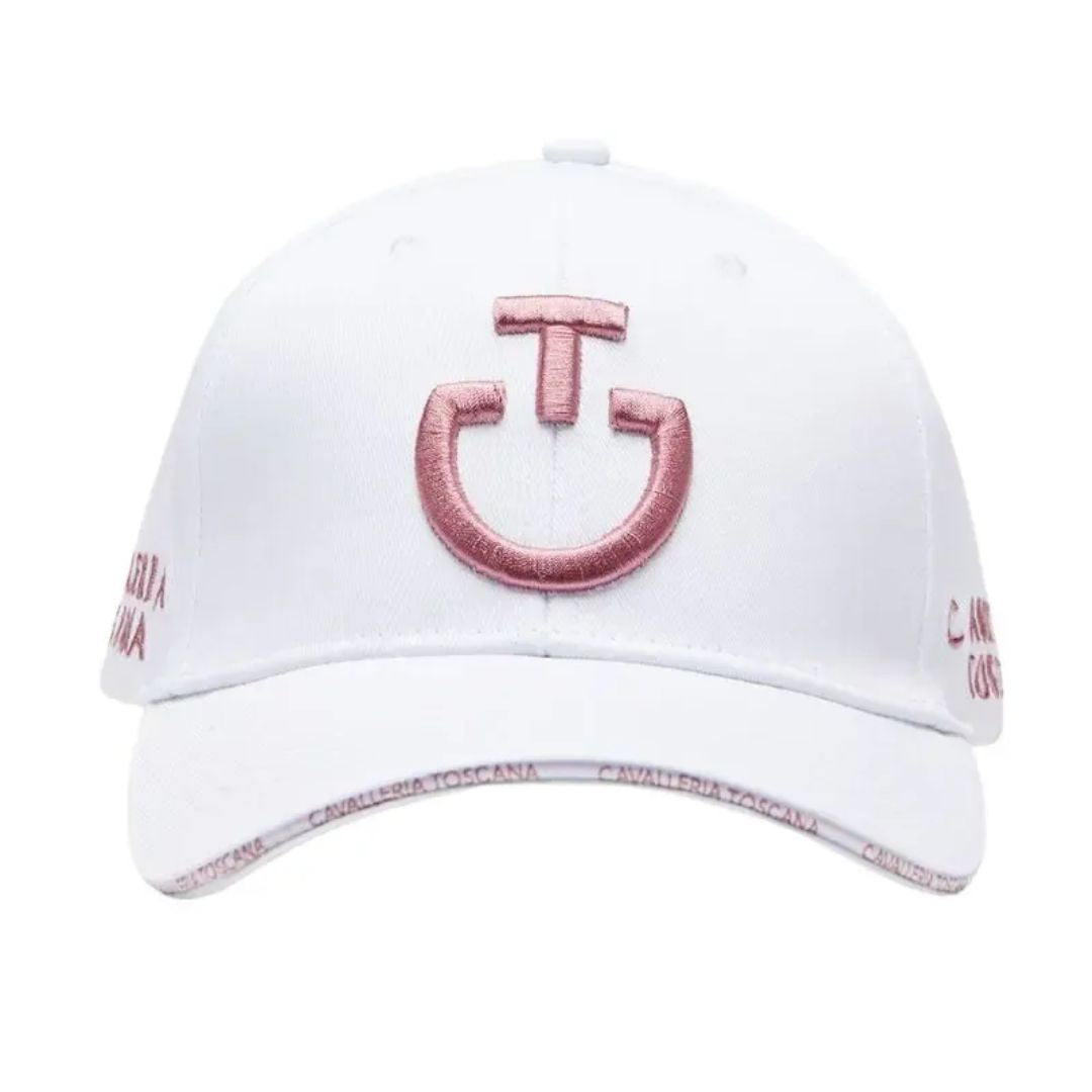 Cavalleria Toscana  Cotton Baseball Cap, White/PInk, front view | Malvern Saddlery