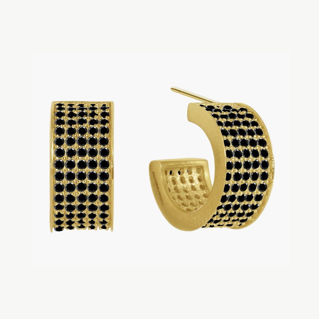 Dean Davidson Petit Pave Thick Huggie Hoop Earrings - Gold, Black Crystals | Malvern Saddlery