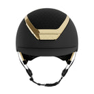 Kask Dogma Chrome Equestrian Helmet - Black Matte with Gold Frame;  front view on white background | Standard Brim English Riding Helmets | Malvern Saddlery