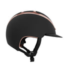 Kask Dogma Chrome Equestrian Helmet - Black Matte with Rose Gold Frame;  side view on white background | Standard Brim English Riding Helmets | Malvern Saddlery